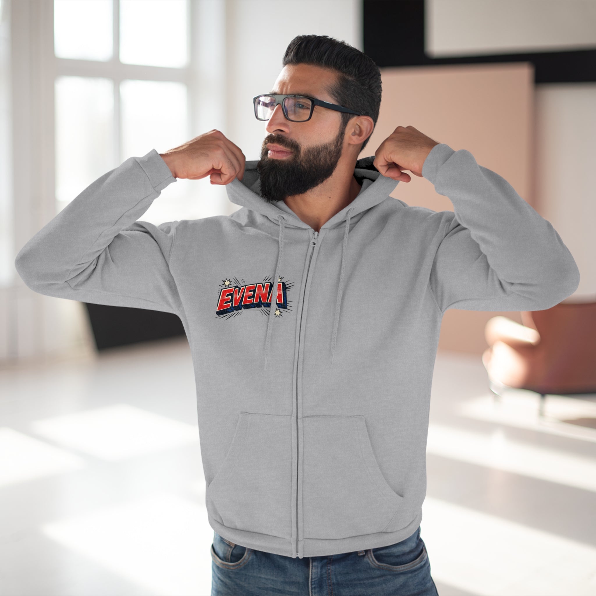 Evena Retro Logo Zip Hoodie — Vintage Streetwear Hooded Jacket