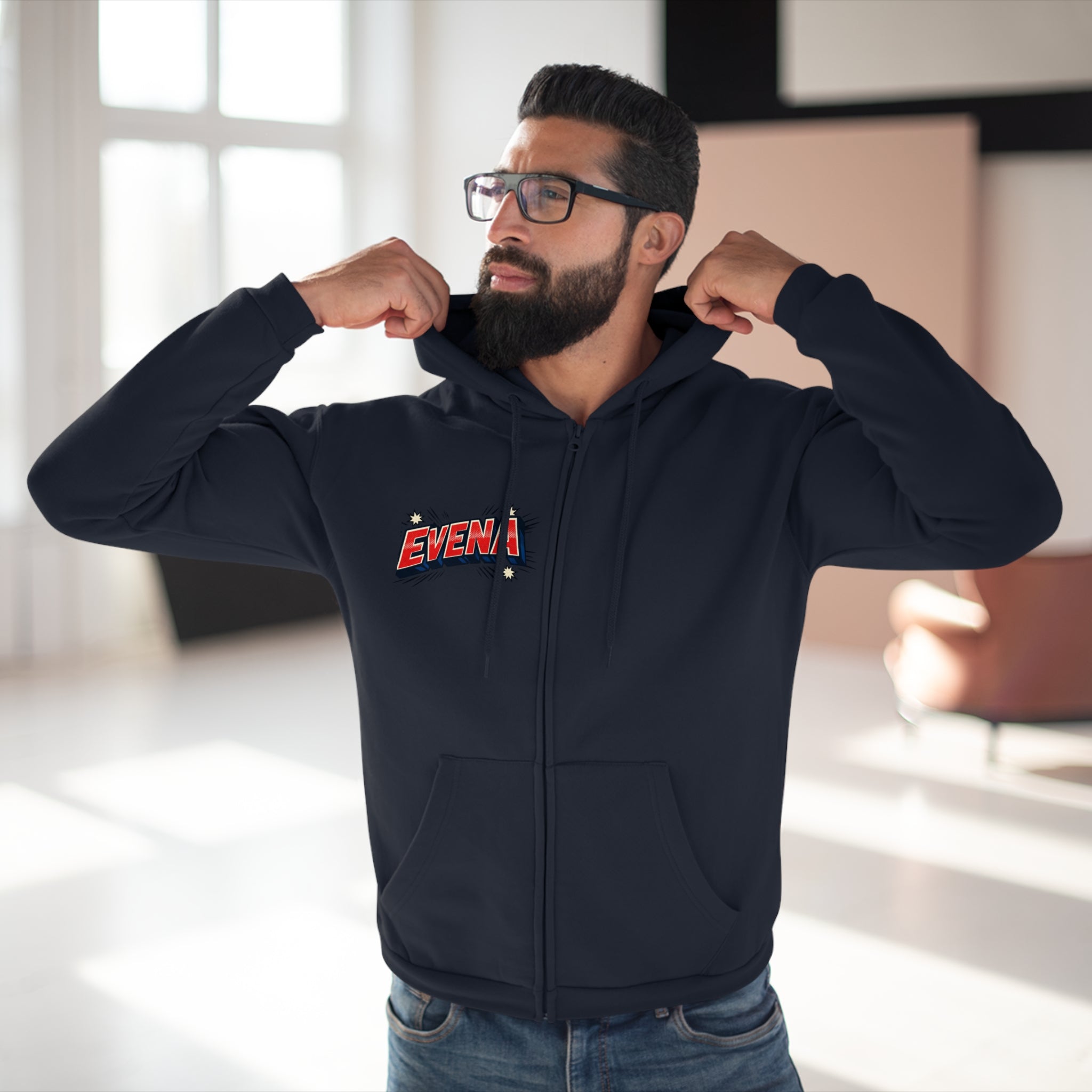 Evena Retro Logo Zip Hoodie — Vintage Streetwear Hooded Jacket