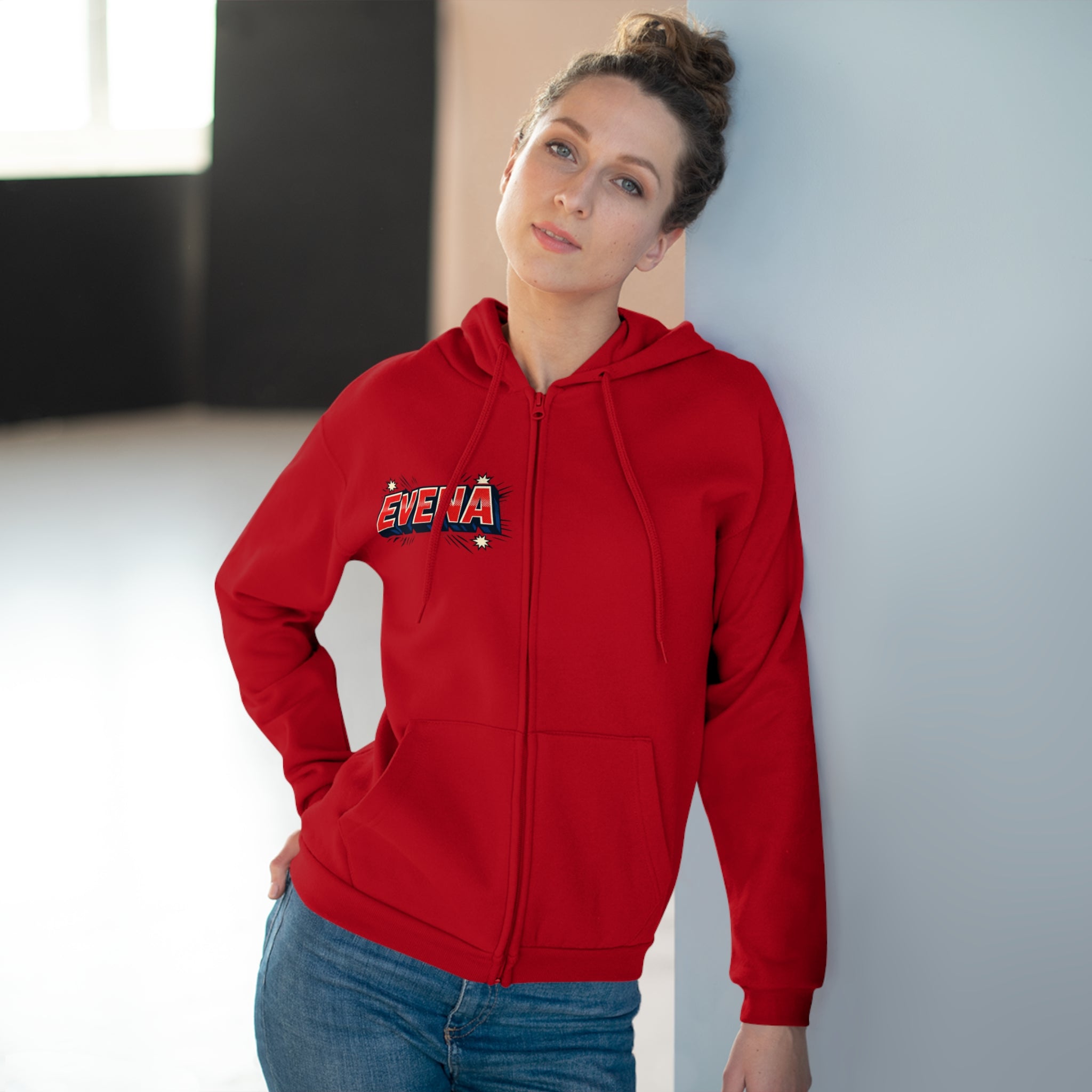 Evena Retro Logo Zip Hoodie — Vintage Streetwear Hooded Jacket