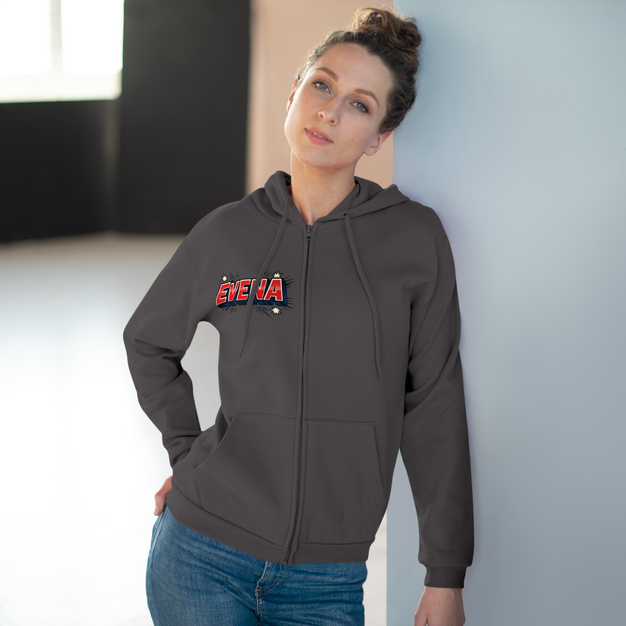 Evena Retro Logo Zip Hoodie — Vintage Streetwear Hooded Jacket