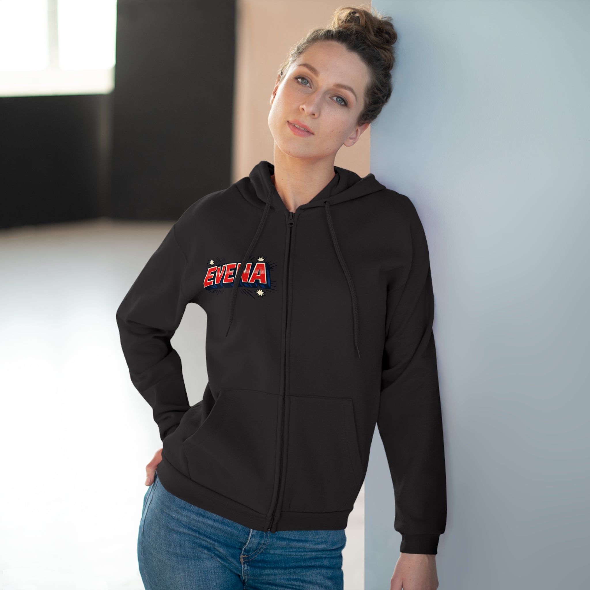 Evena Retro Logo Zip Hoodie — Vintage Streetwear Hooded Jacket